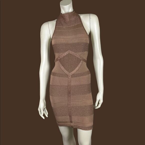 Arden B Copper Bodycon Halter Top Open Back Dress Size Medium - Picture 5 of 10